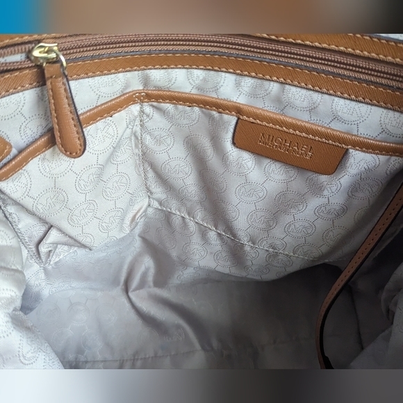 GUC Michael Kors Kempton Nylon Leather Teal Tote gold hardware, brown handles - Picture 6 of 15